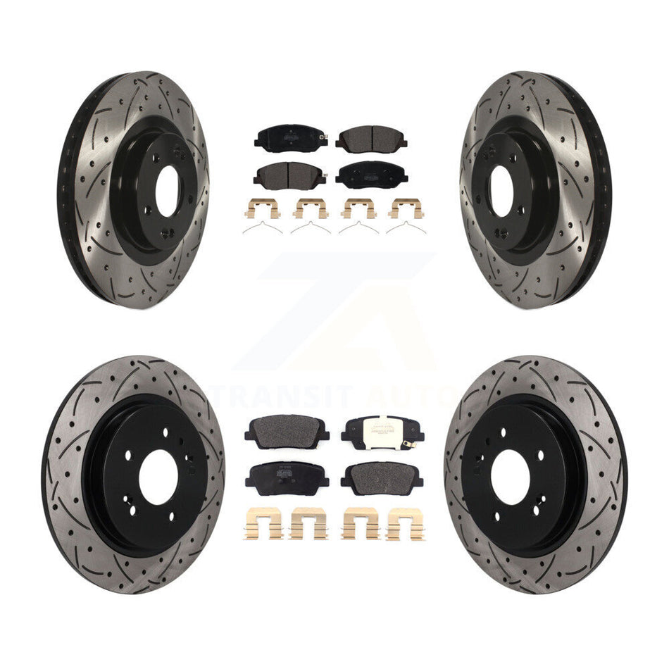 Front Rear Coated Drill Slot Disc Brake Rotors Semi-Metallic Pad Kit For Hyundai Santa Fe KDF-102071