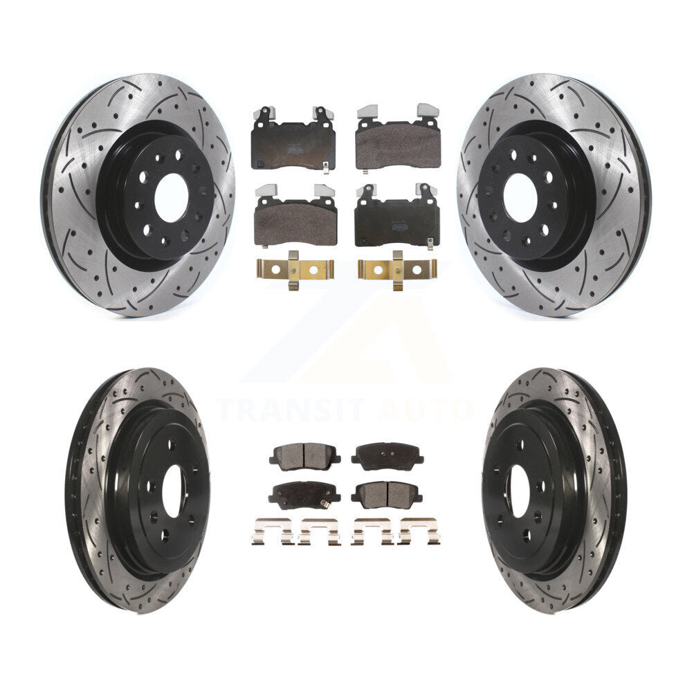 Front Rear Coated Drilled Slotted Disc Brake Rotor Semi-Metallic Pad Kit For Cadillac CTS KDF-102072