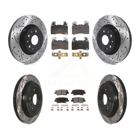 Front Rear Coated Drilled Slotted Disc Brake Rotor Semi-Metallic Pad Kit For Cadillac CTS KDF-102072
