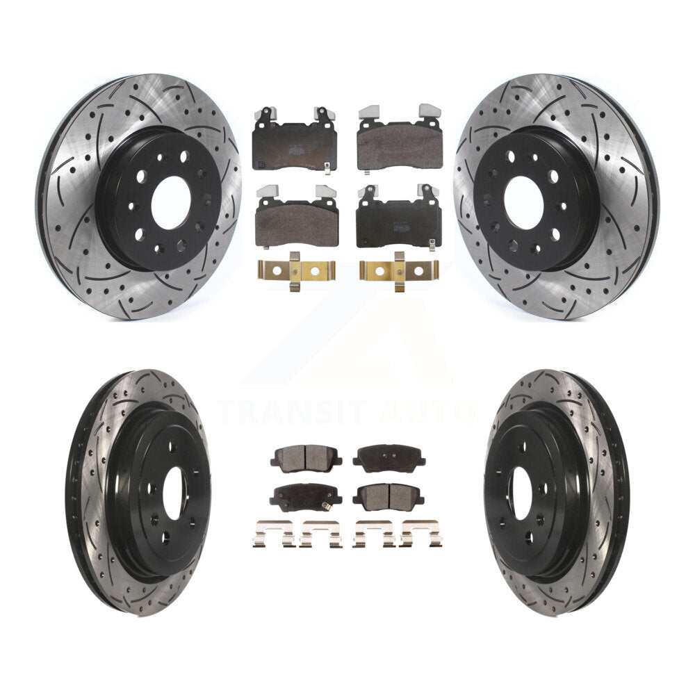 Front Rear Coated Drilled Slotted Disc Brake Rotor Semi-Metallic Pad Kit For Cadillac CTS KDF-102073