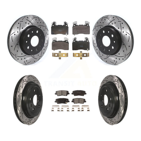 Front Rear Coated Drilled Slotted Disc Brake Rotor Semi-Metallic Pad Kit For Cadillac CTS KDF-102073