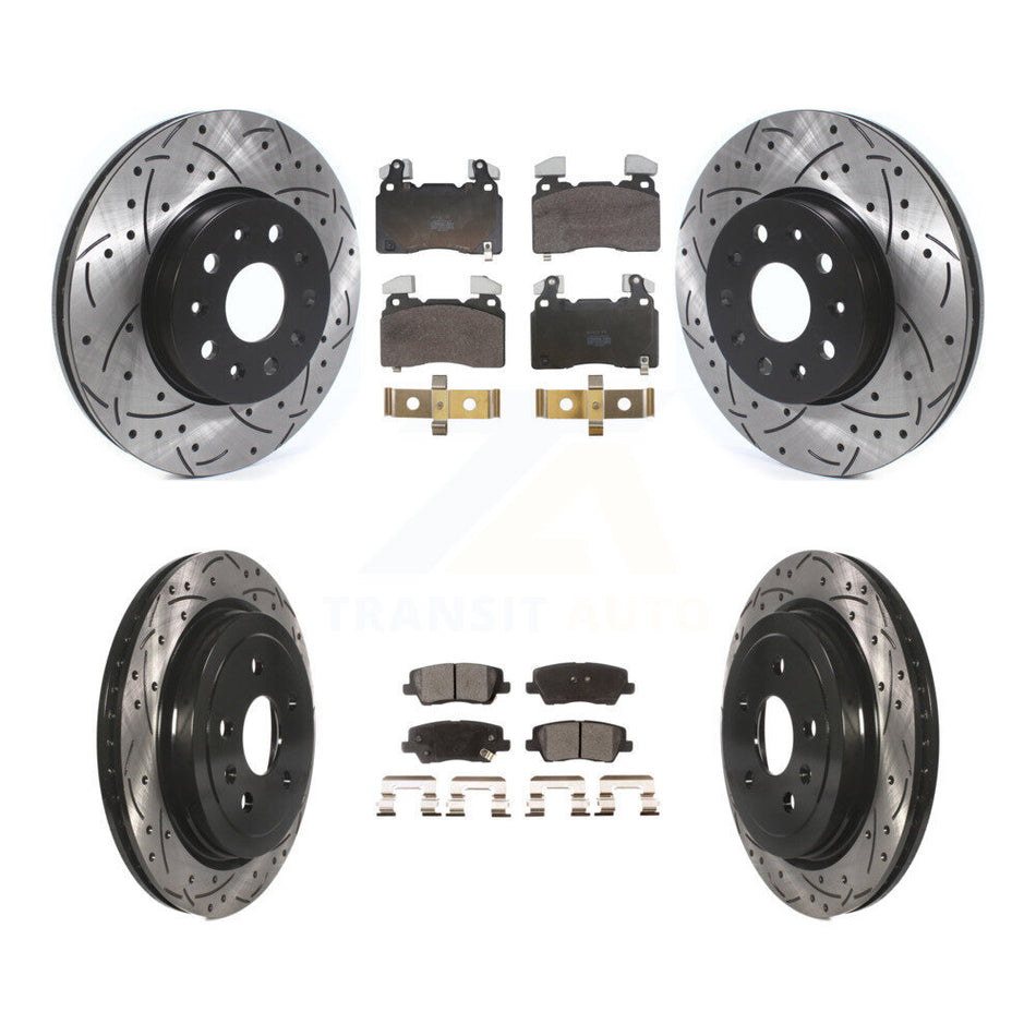 Front Rear Coated Drilled Slotted Disc Brake Rotor Semi-Metallic Pad Kit For Cadillac CTS KDF-102073