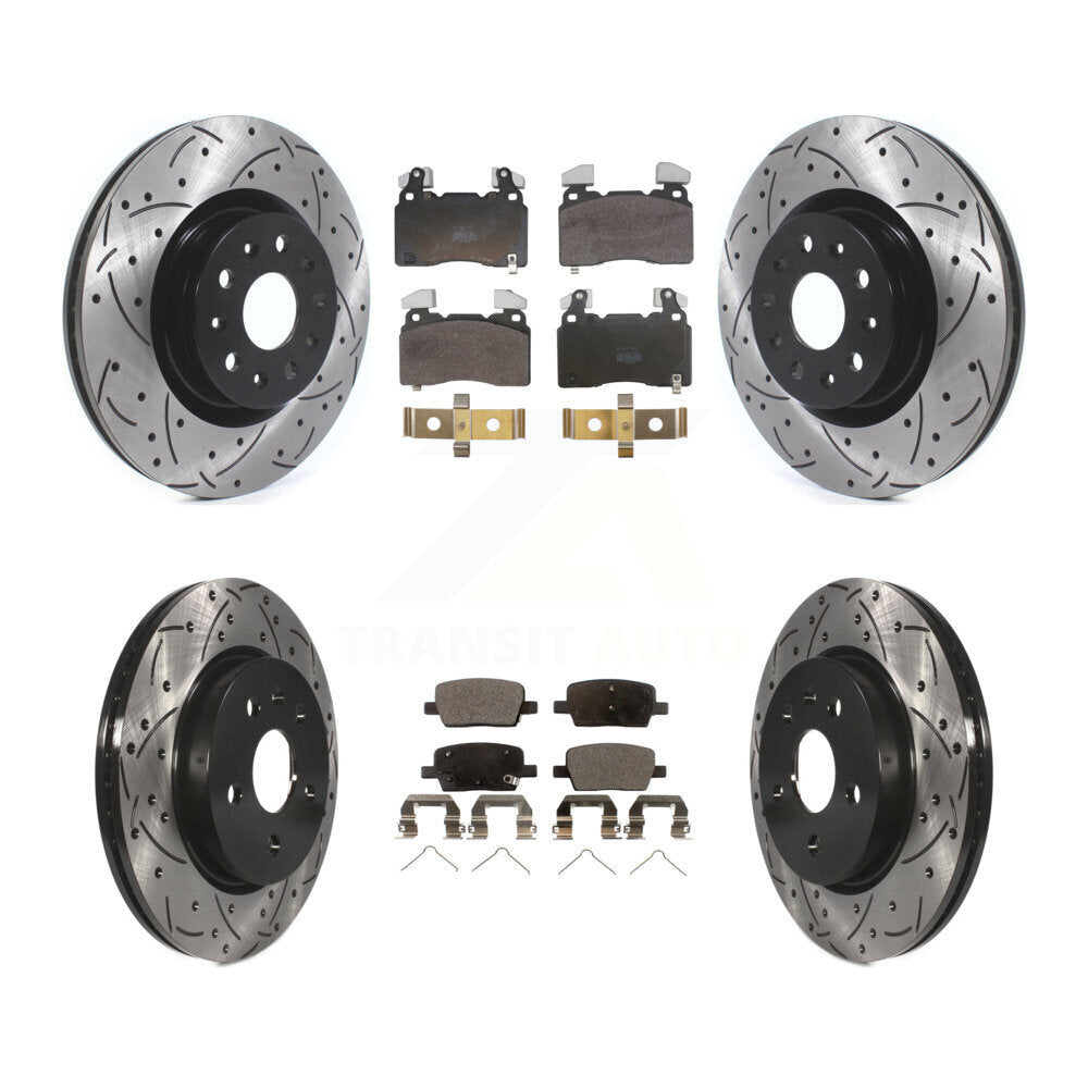 Front Rear Coated Drilled Slotted Disc Brake Rotor Semi-Metallic Pad Kit For Cadillac CT6 KDF-102076