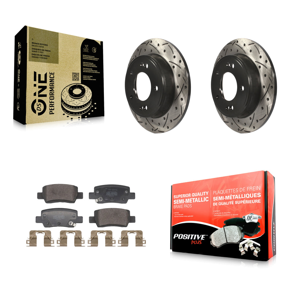 Rear Coated Drilled Slotted Disc Brake Rotors And Semi-Metallic Pads Kit For Kia Soul KDF-102082