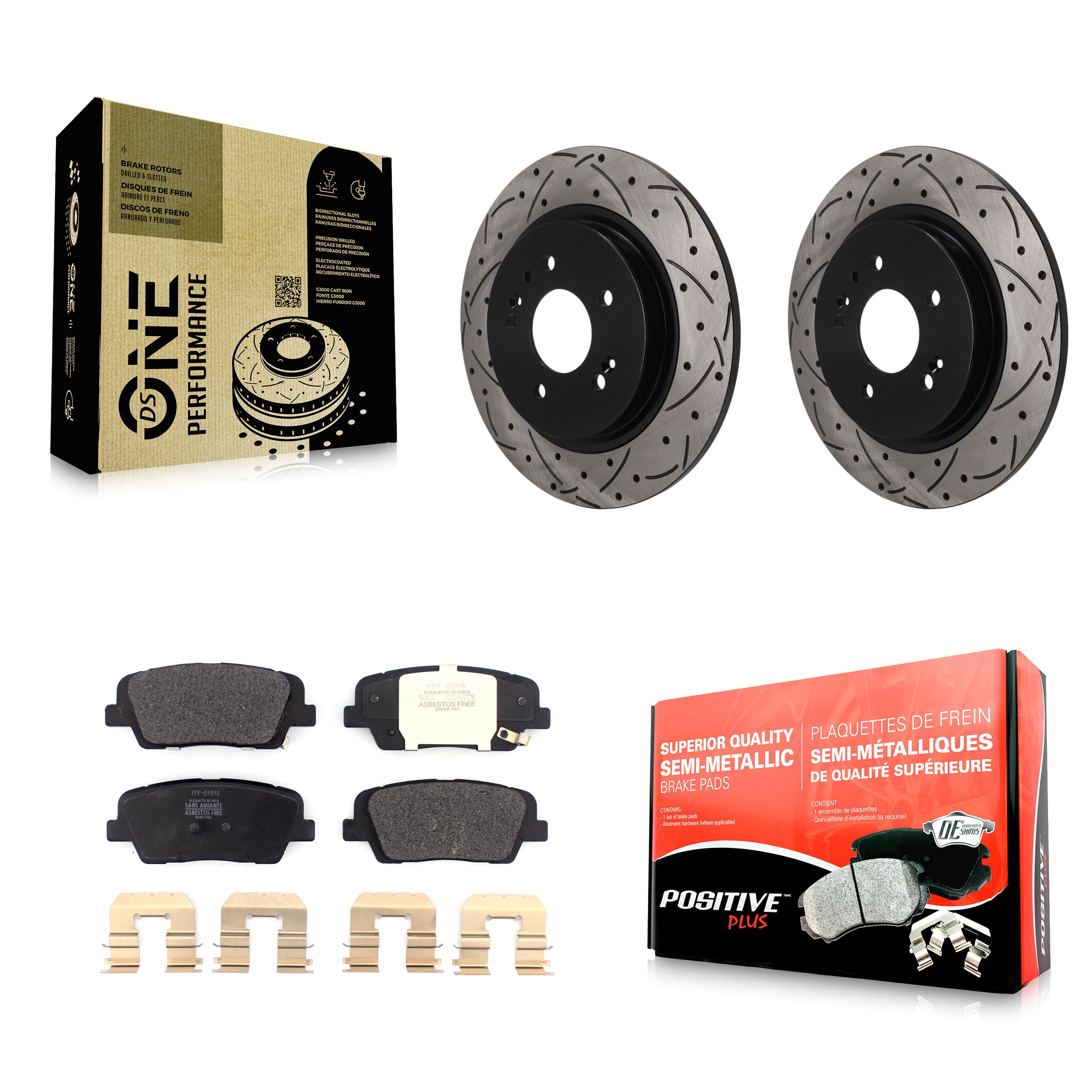 Rear Coated Drilled Slotted Disc Brake Rotor & Semi-Metallic Pad Kit For Hyundai Santa Fe KDF-102084