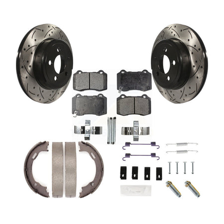Rear Coated Drilled Slot Disc Rotors Semi-Metallic Pad Parking Shoes Kit For Chrysler 300 KDF-102090