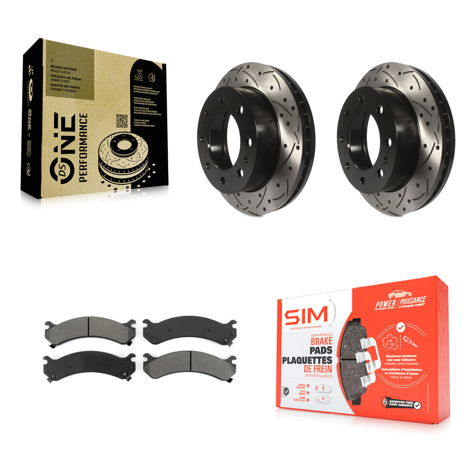 Front Drilled Slot Brake Rotors Semi-Metallic Pad Kit For Chevrolet Silverado 2500 HD GMC Express 3500 Sierra Cadillac DeVille Savana Hummer H2 Classic 1500 Suburban Yukon XL KDS-100001
