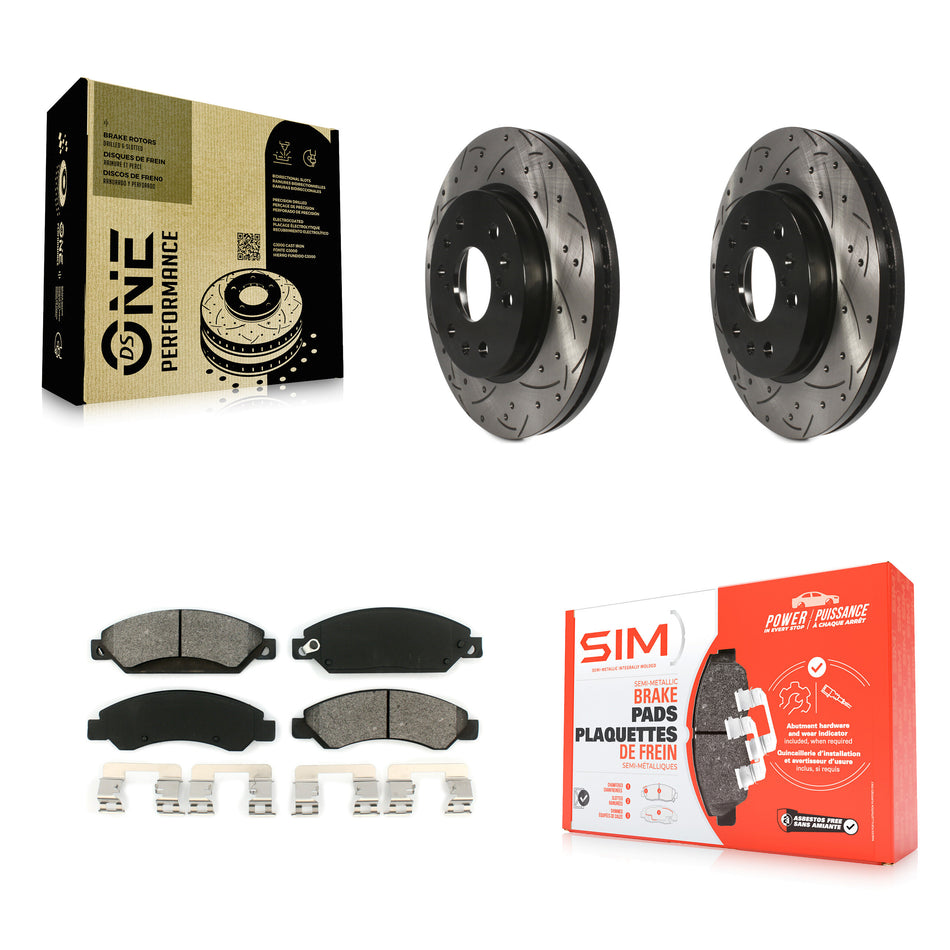 Front Coated Drilled Slotted Disc Brake Rotors And Semi-Metallic Pads Kit For 2007-2007 Chevrolet Tahoe GMC Suburban 1500 Yukon Cadillac Avalanche XL Escalade ESV EXT KDS-100002