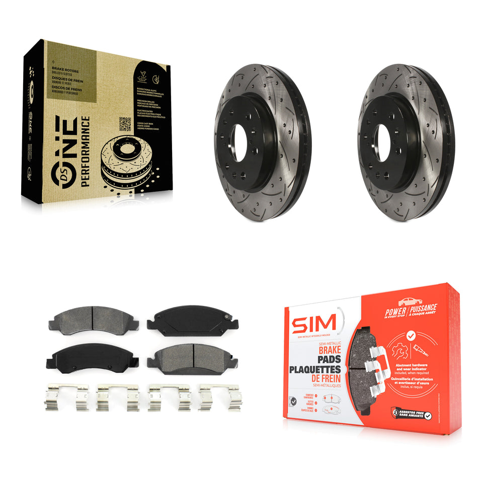 Front Drill Slot Brake Rotors Semi-Metallic Pad Kit For Chevrolet Silverado 1500 GMC Sierra Tahoe Cadillac Yukon Suburban Escalade XL Classic XTS Avalanche ESV Express LD EXT KDS-100003