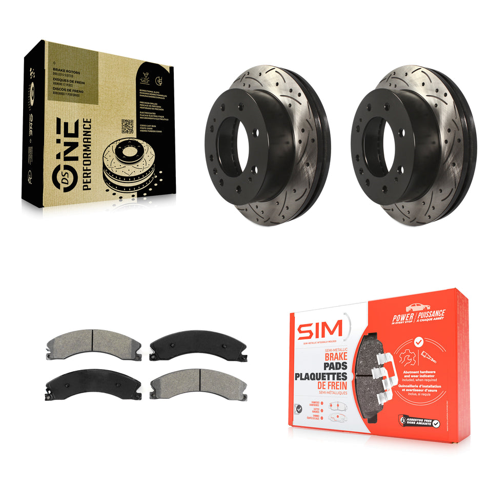 Front Coated Drilled Slotted Disc Brake Rotors And Semi-Metallic Pads Kit For Chevrolet Silverado 2500 HD GMC Sierra 3500 Suburban KDS-100009