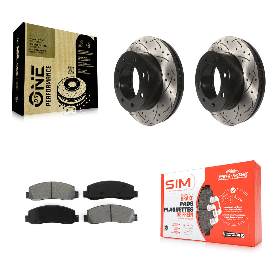 Front Coated Drilled Slotted Disc Brake Rotors And Semi-Metallic Pads Kit For Ford F-250 Super Duty F-350 KDS-100011