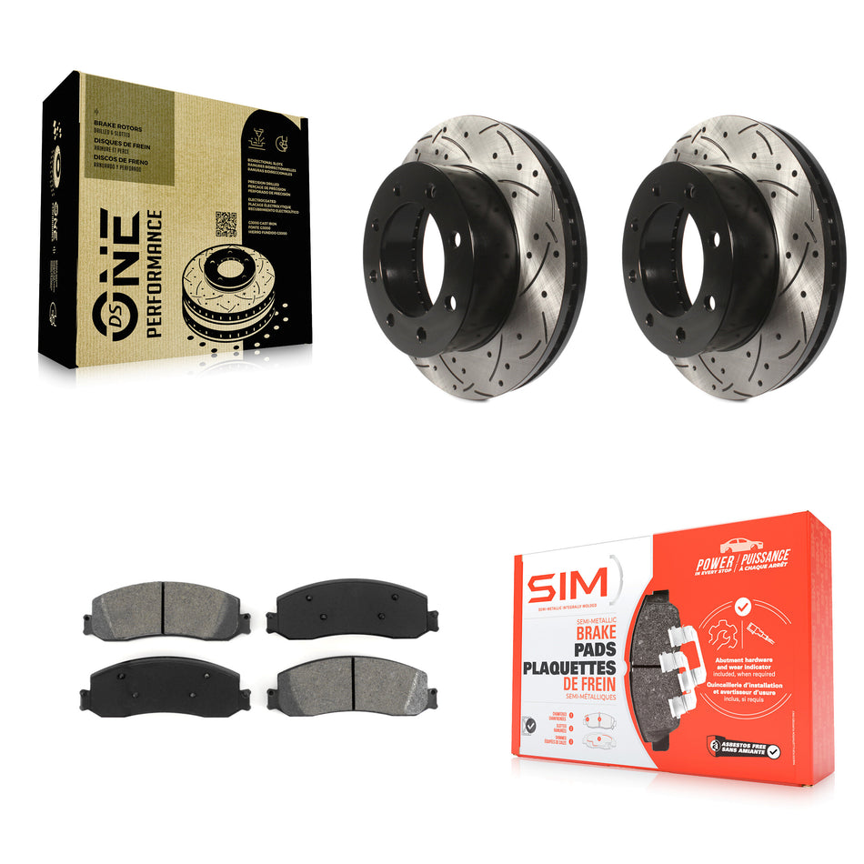 Front Coated Drilled Slotted Disc Brake Rotors And Semi-Metallic Pads Kit For Ford F-350 Super Duty F-250 4WD KDS-100012