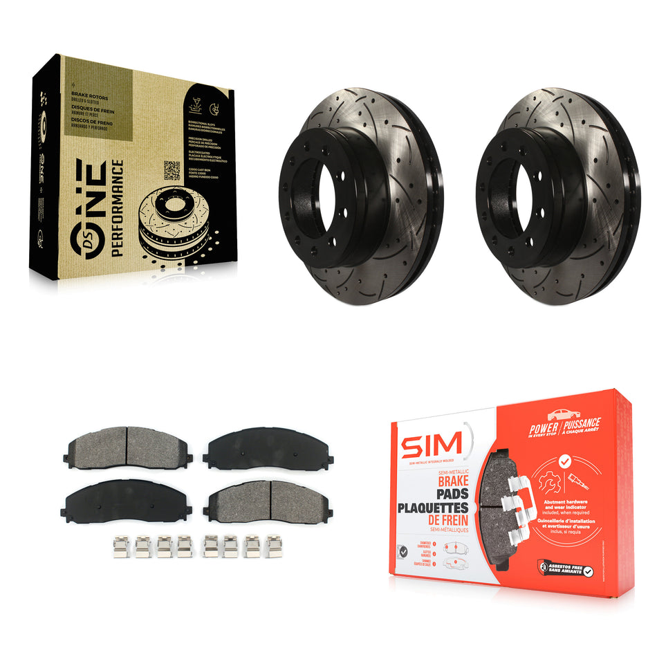 Front Coated Drilled Slotted Disc Brake Rotors And Semi-Metallic Pads Kit For Ford F-350 Super Duty F-250 KDS-100015