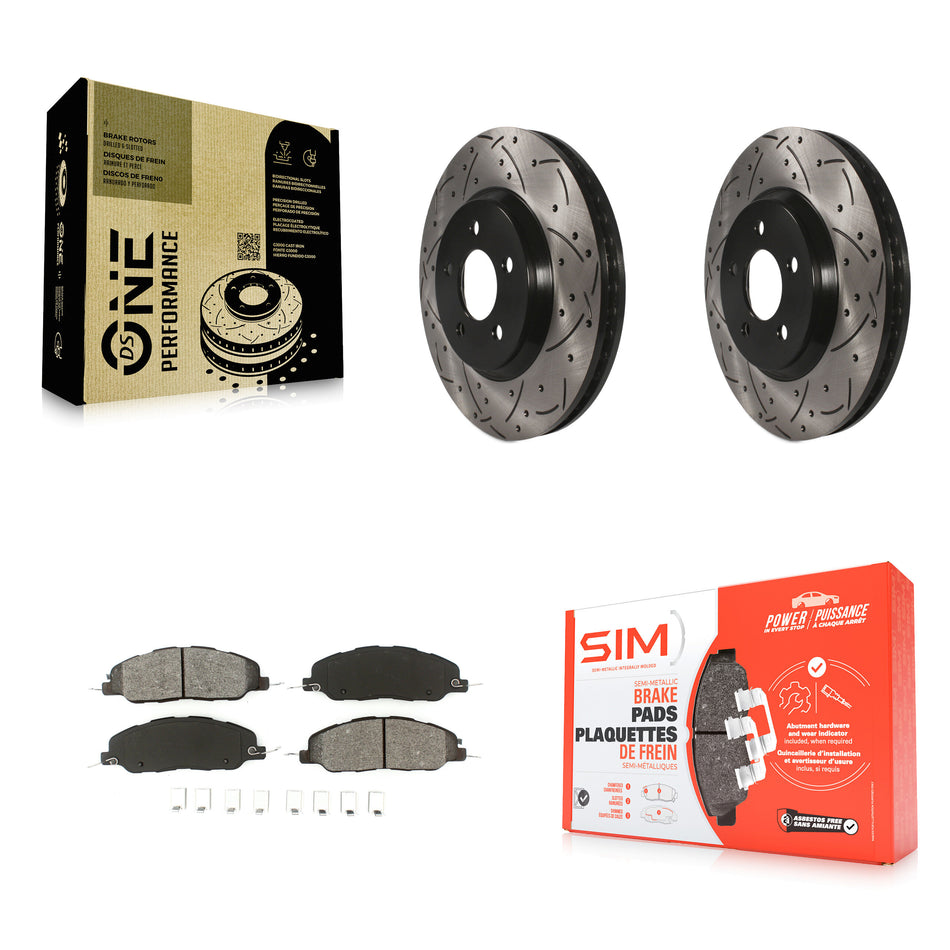 Front Coated Drilled Slotted Disc Brake Rotors And Semi-Metallic Pads Kit For Ford Mustang KDS-100016