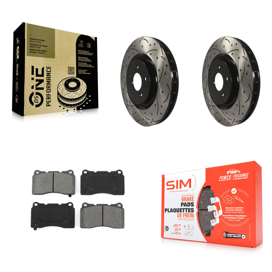 Front Coated Drilled Slotted Disc Brake Rotors And Semi-Metallic Pads Kit For Ford Mustang KDS-100017