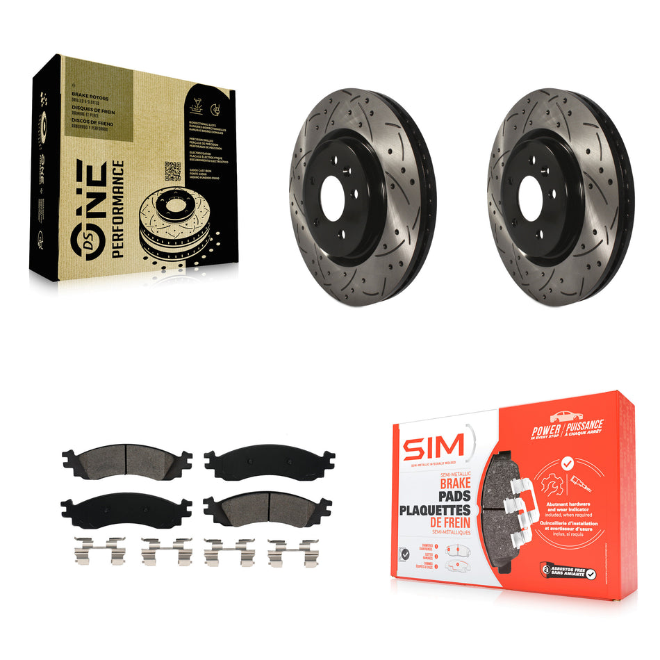 Front Coated Drilled Slotted Disc Brake Rotors And Semi-Metallic Pads Kit For 2010-2012 Ford Taurus SHO KDS-100020