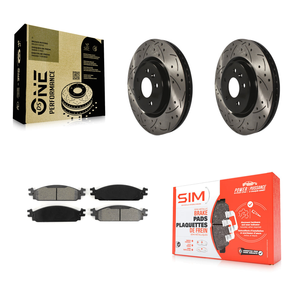 Front Coated Drilled Slotted Disc Brake Rotors And Semi-Metallic Pads Kit For 2009-2010 Lincoln MKS KDS-100021