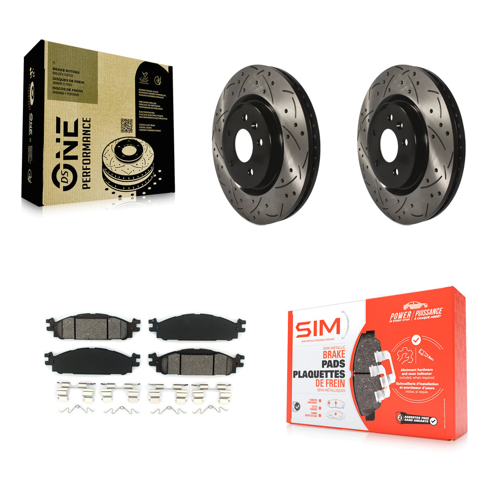 Front Coated Drilled Slotted Disc Brake Rotors And Semi-Metallic Pads Kit For Ford Explorer Taurus Flex Lincoln MKT MKS KDS-100022
