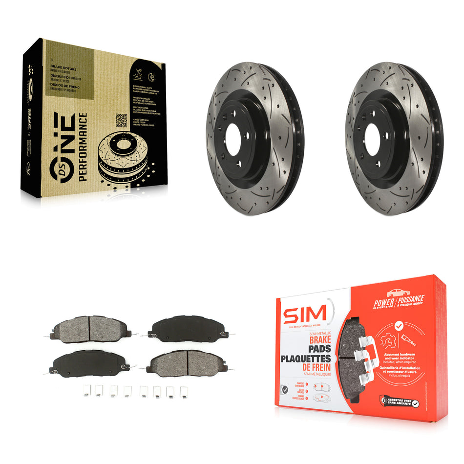 Front Coated Drilled Slotted Disc Brake Rotors And Semi-Metallic Pads Kit For Ford Mustang KDS-100025