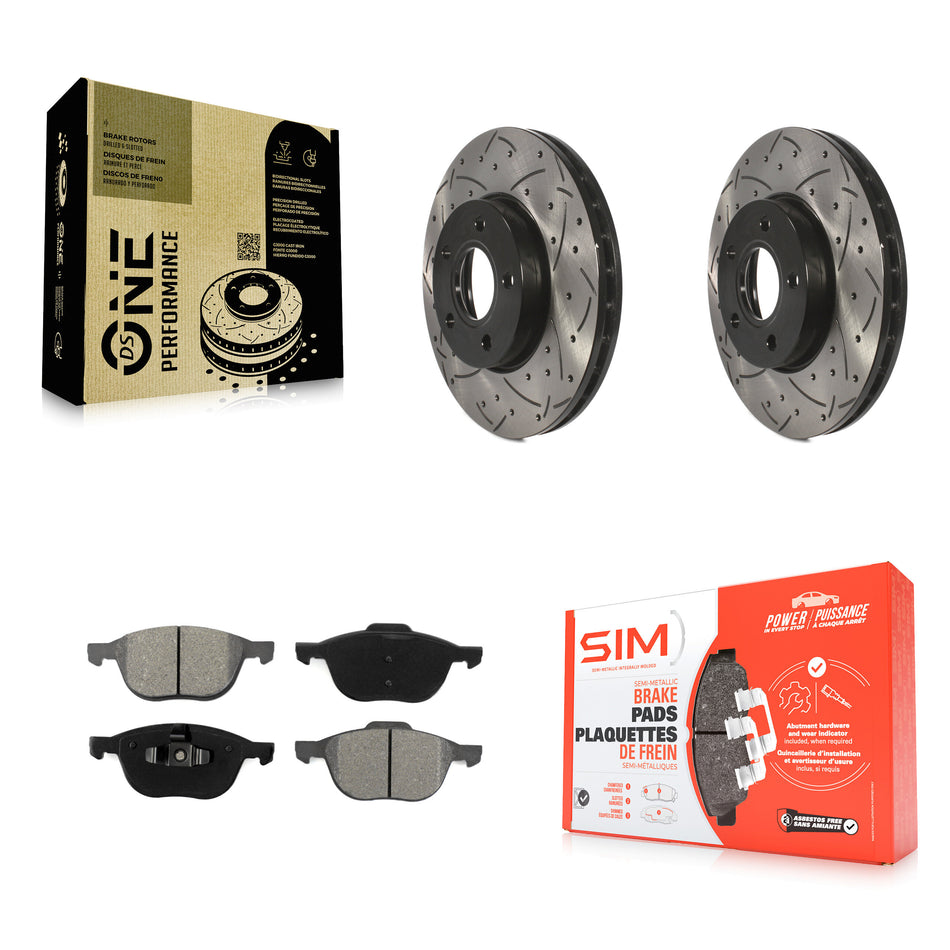Front Coated Drilled Slotted Disc Brake Rotors And Semi-Metallic Pads Kit For Ford Focus C-Max KDS-100026