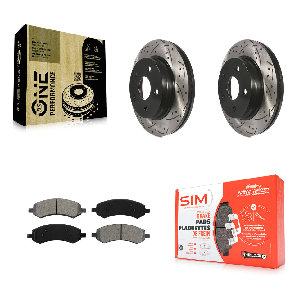 Front Coated Drilled Slotted Disc Brake Rotors And Semi-Metallic Pads Kit For Ram 1500 Dodge Classic Durango Chrysler Aspen KDS-100032