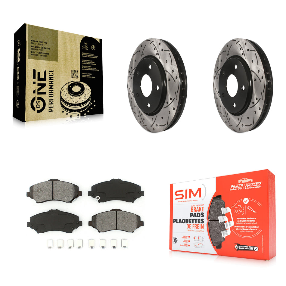 Front Coated Drilled Slotted Disc Brake Rotors And Semi-Metallic Pads Kit For Dodge Grand Caravan Chrysler Town & Country Journey Volkswagen Routan Ram C/V KDS-100040