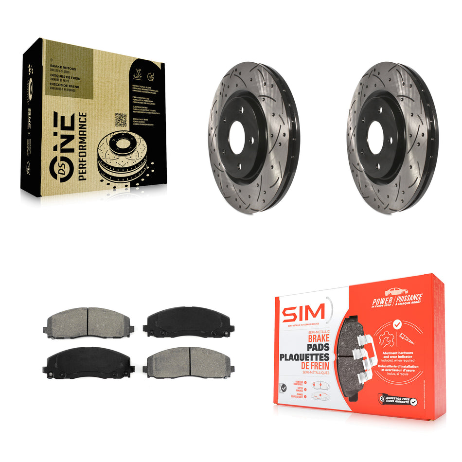 Front Coated Drilled Slotted Disc Brake Rotors And Semi-Metallic Pads Kit For Dodge Grand Caravan Chrysler Journey Town & Country Pacifica Ram C/V Volkswagen Routan Voyager KDS-100045