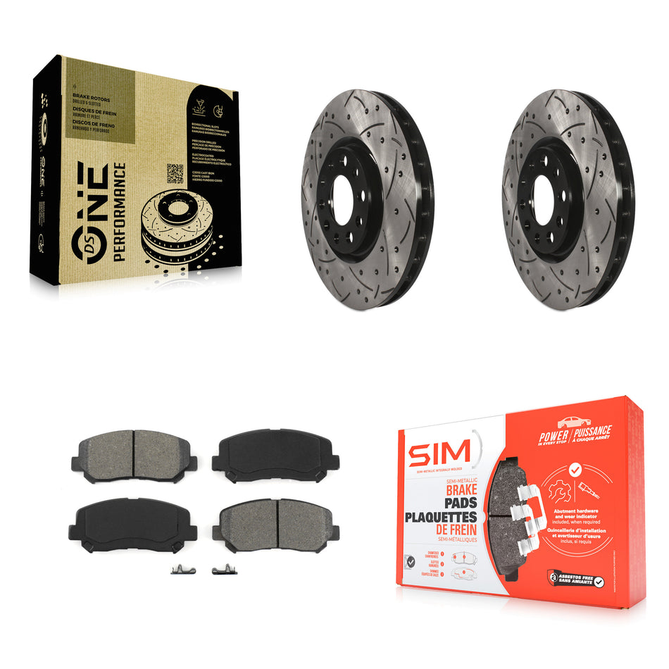 Front Coated Drilled Slotted Disc Brake Rotors And Semi-Metallic Pads Kit For Dodge Dart Chrysler 200 KDS-100046
