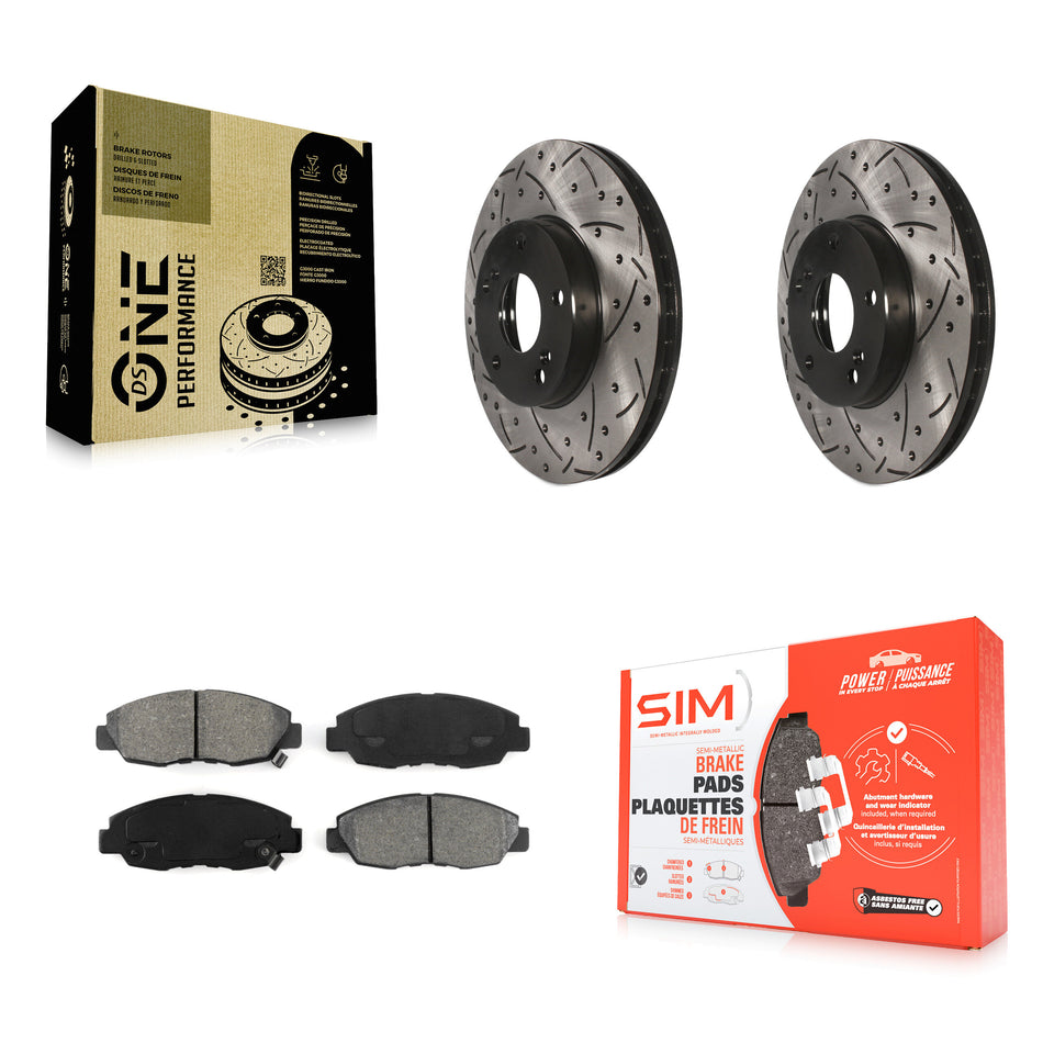 Front Coated Drilled Slotted Disc Brake Rotors And Semi-Metallic Pads Kit For 2011 Honda Civic GX KDS-100053