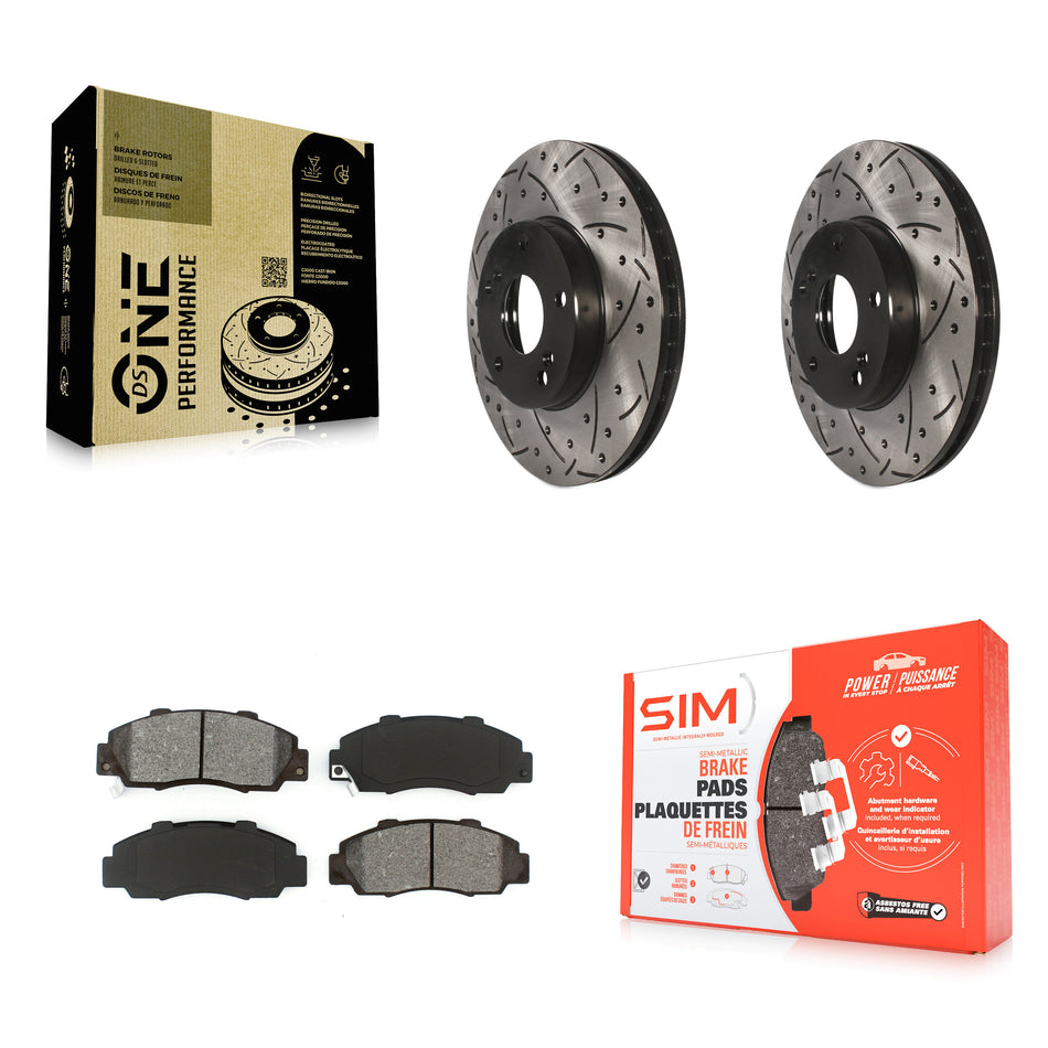 Front Coated Drilled Slotted Disc Brake Rotors And Semi-Metallic Pads Kit For 1998-2002 Honda Accord 3.0L KDS-100054