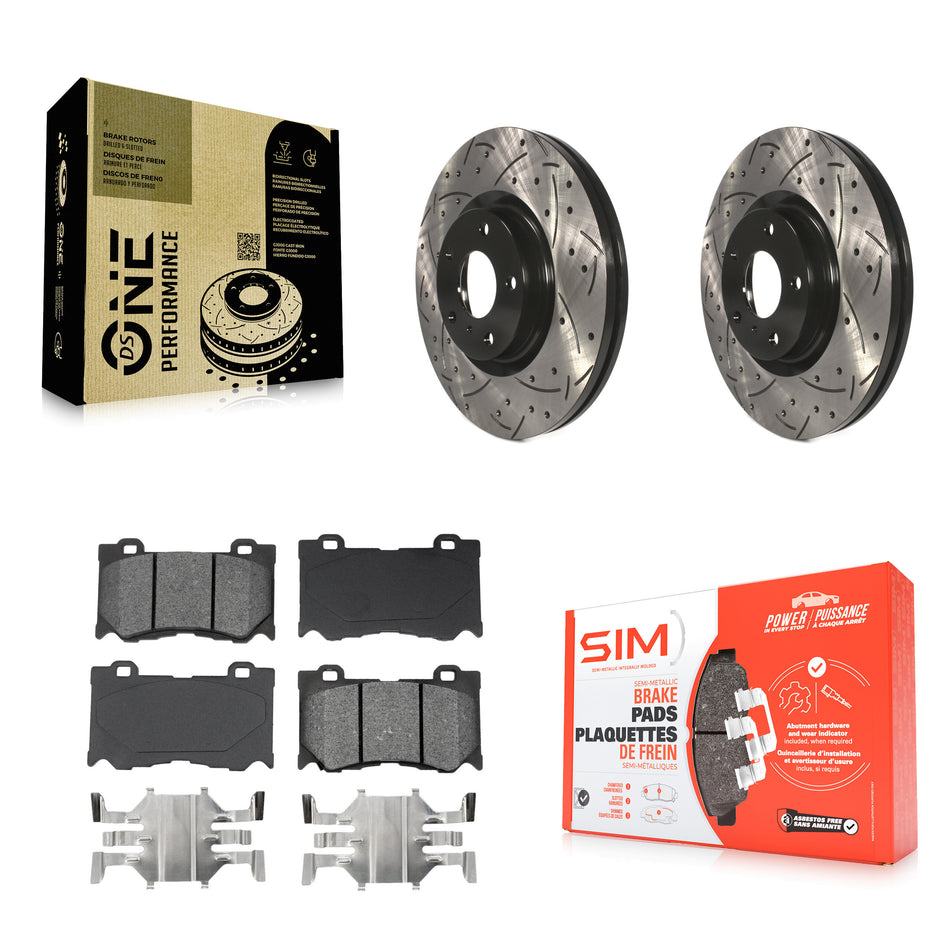 Front Coated Drilled Slotted Disc Brake Rotors And Semi-Metallic Pads Kit For 2017-2018 INFINITI Q70 Hybrid With Sport Package KDS-100058