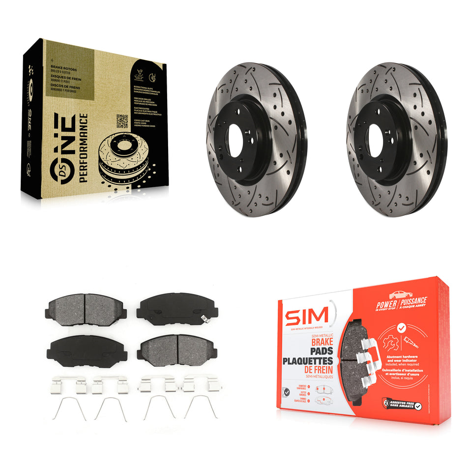 Front Coated Drilled Slotted Disc Brake Rotors And Semi-Metallic Pads Kit For Honda Civic CR-V Acura ILX KDS-100062
