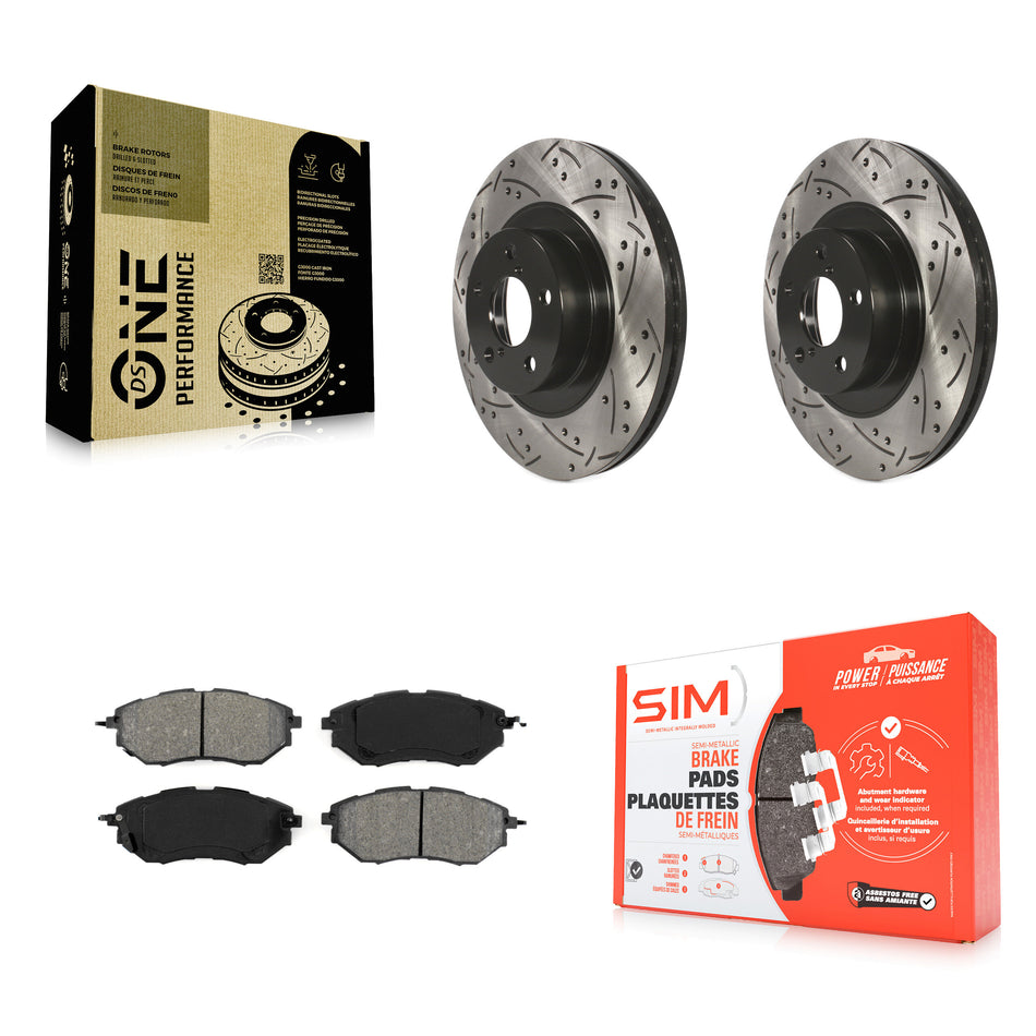 Front Coated Drilled Slotted Disc Brake Rotors And Semi-Metallic Pads Kit For 2009 Subaru Legacy 3.0 R with 3.0L With 292mm Diameter Rotor KDS-100065
