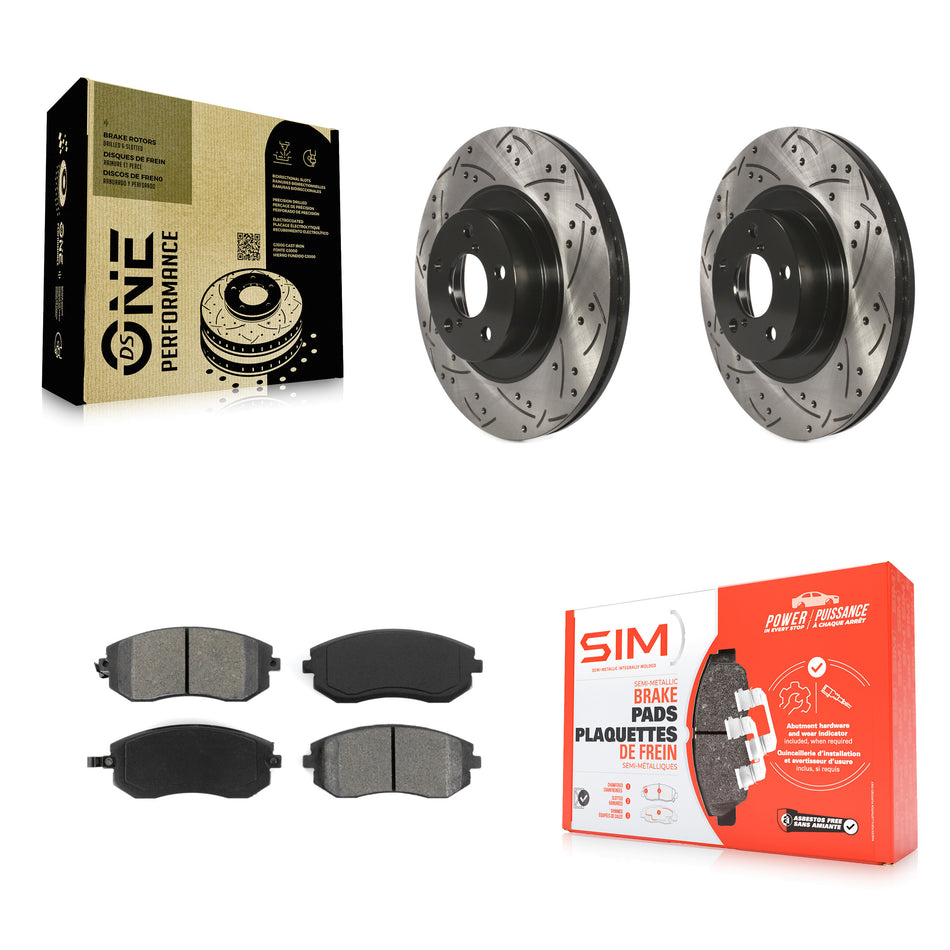 Front Coated Drilled Slotted Disc Brake Rotors And Semi-Metallic Pads Kit For Subaru Outback Forester Legacy Impreza Baja Saab 9-2X KDS-100068