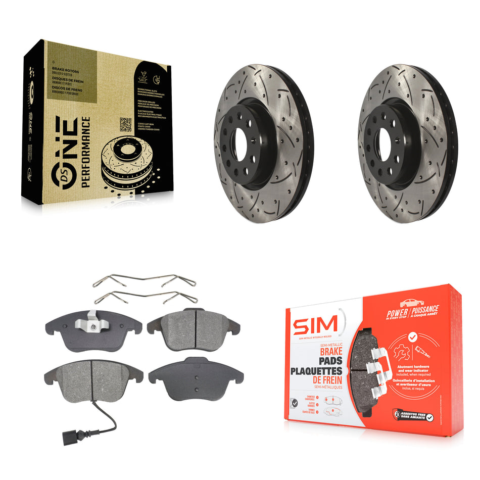 Front Coated Drilled Slotted Disc Brake Rotors And Semi-Metallic Pads Kit For Volkswagen Passat Tiguan Audi Q3 Quattro Limited KDS-100072