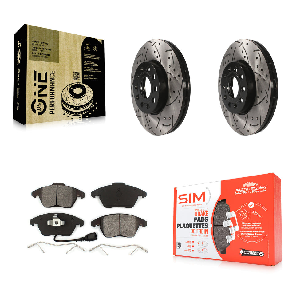 Front Coated Drilled Slotted Disc Brake Rotors And Semi-Metallic Pads Kit For Volkswagen Jetta Beetle Golf Rabbit Eos Audi A3 GTI Quattro KDS-100074