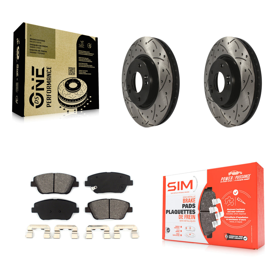 Front Coated Drilled Slotted Disc Brake Rotors And Semi-Metallic Pads Kit For Hyundai Sonata Kia Optima KDS-100080
