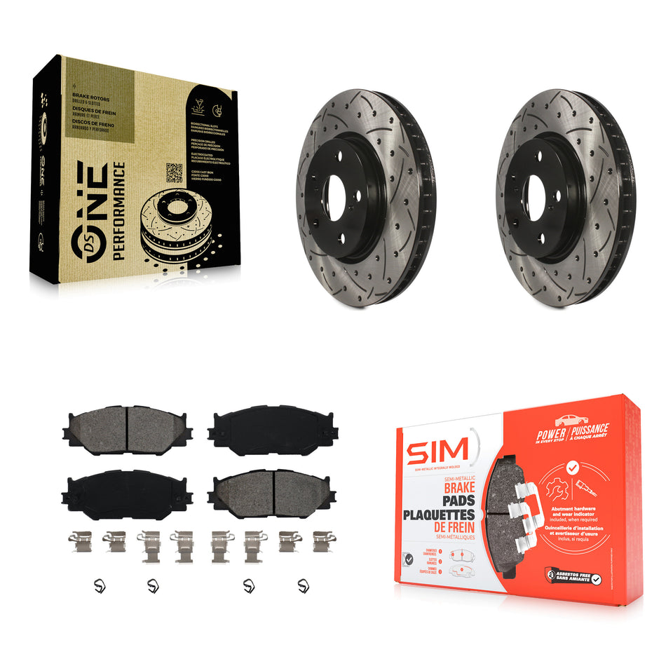 Front Coated Drilled Slotted Disc Brake Rotors And Semi-Metallic Pads Kit For Lexus IS250 KDS-100089