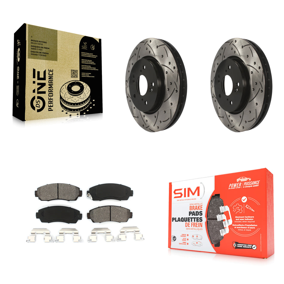 Front Coated Drilled Slotted Disc Brake Rotors And Semi-Metallic Pads Kit For Honda CR-V Acura RDX Accord Crosstour KDS-100090
