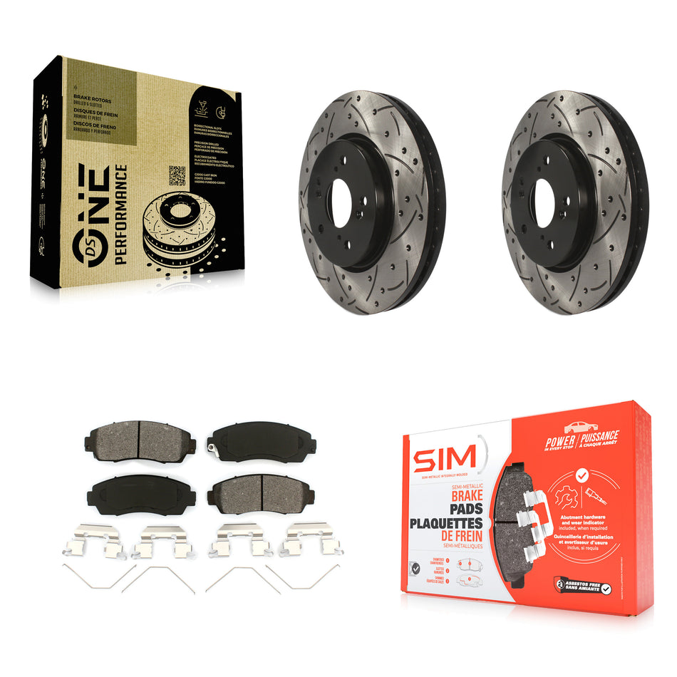 Front Coated Drilled Slotted Disc Brake Rotors And Semi-Metallic Pads Kit For Honda CR-V Crosstour Accord KDS-100091