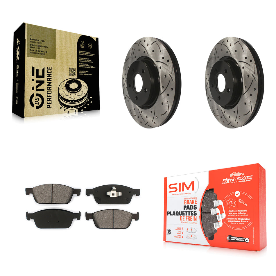 Front Coated Drilled Slotted Disc Brake Rotors And Semi-Metallic Pads Kit For Ford Escape Connect Lincoln MKC KDS-100095