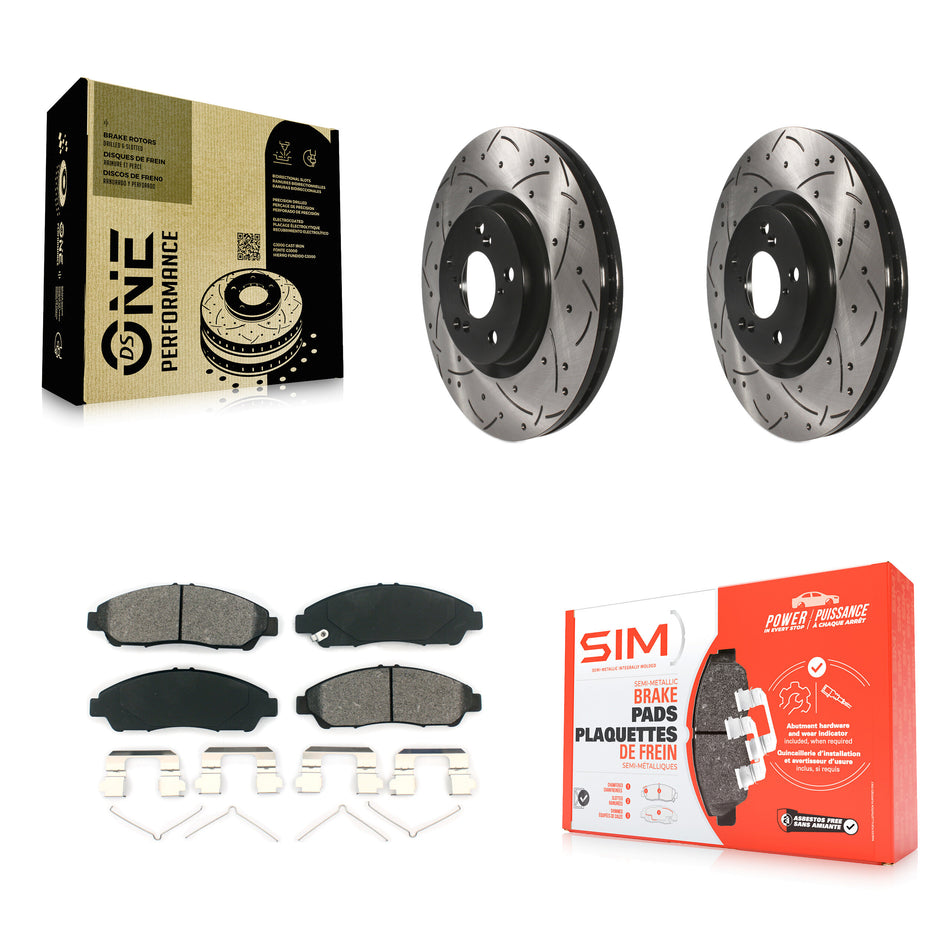 Front Coated Drilled Slotted Disc Brake Rotors And Semi-Metallic Pads Kit For Honda Pilot Acura MDX RLX ZDX KDS-100097