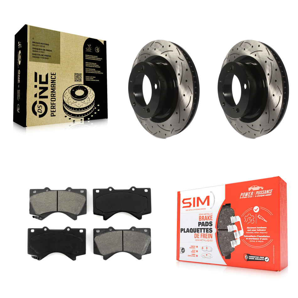 Front Coated Drilled Slotted Disc Brake Rotors And Semi-Metallic Pads Kit For Toyota Tundra Sequoia Lexus LX570 Land Cruiser KDS-100099