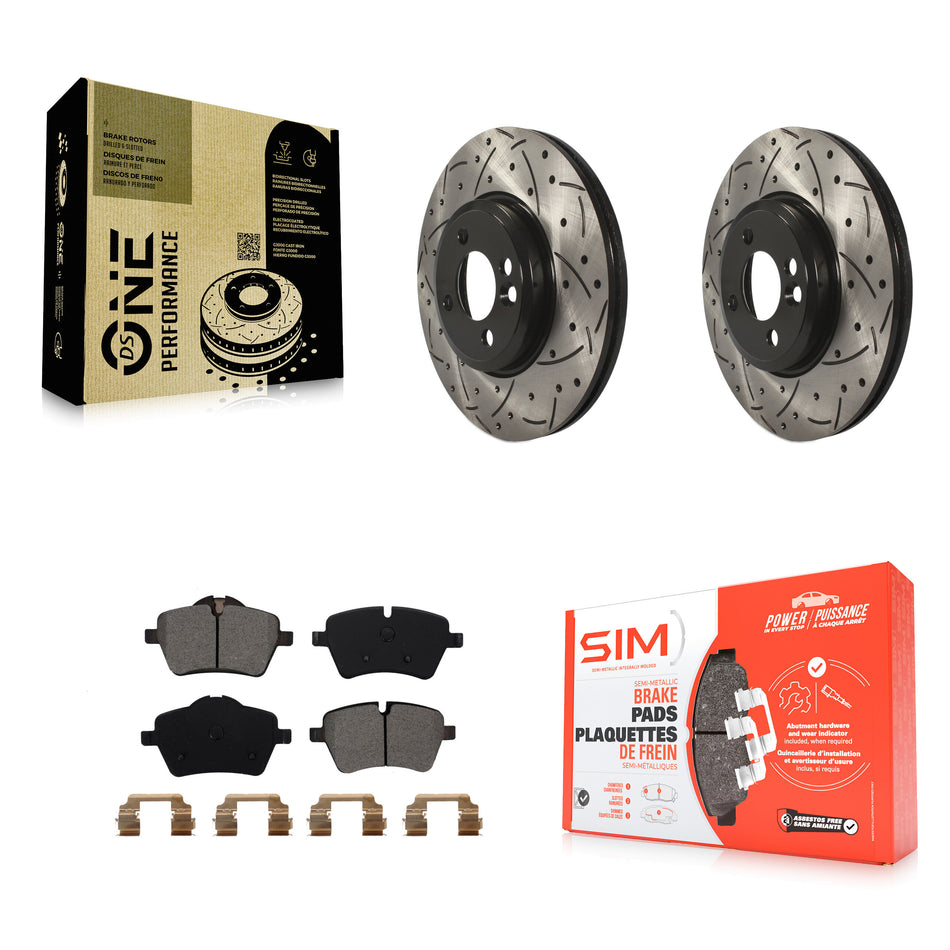Front Coated Drilled Slotted Disc Brake Rotors And Semi-Metallic Pads Kit For Mini Cooper Countryman KDS-100103