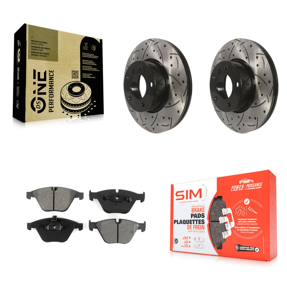 Front Coated Drilled Slotted Disc Brake Rotors And Semi-Metallic Pads Kit For BMW 328i xDrive X1 328xi 323i KDS-100112