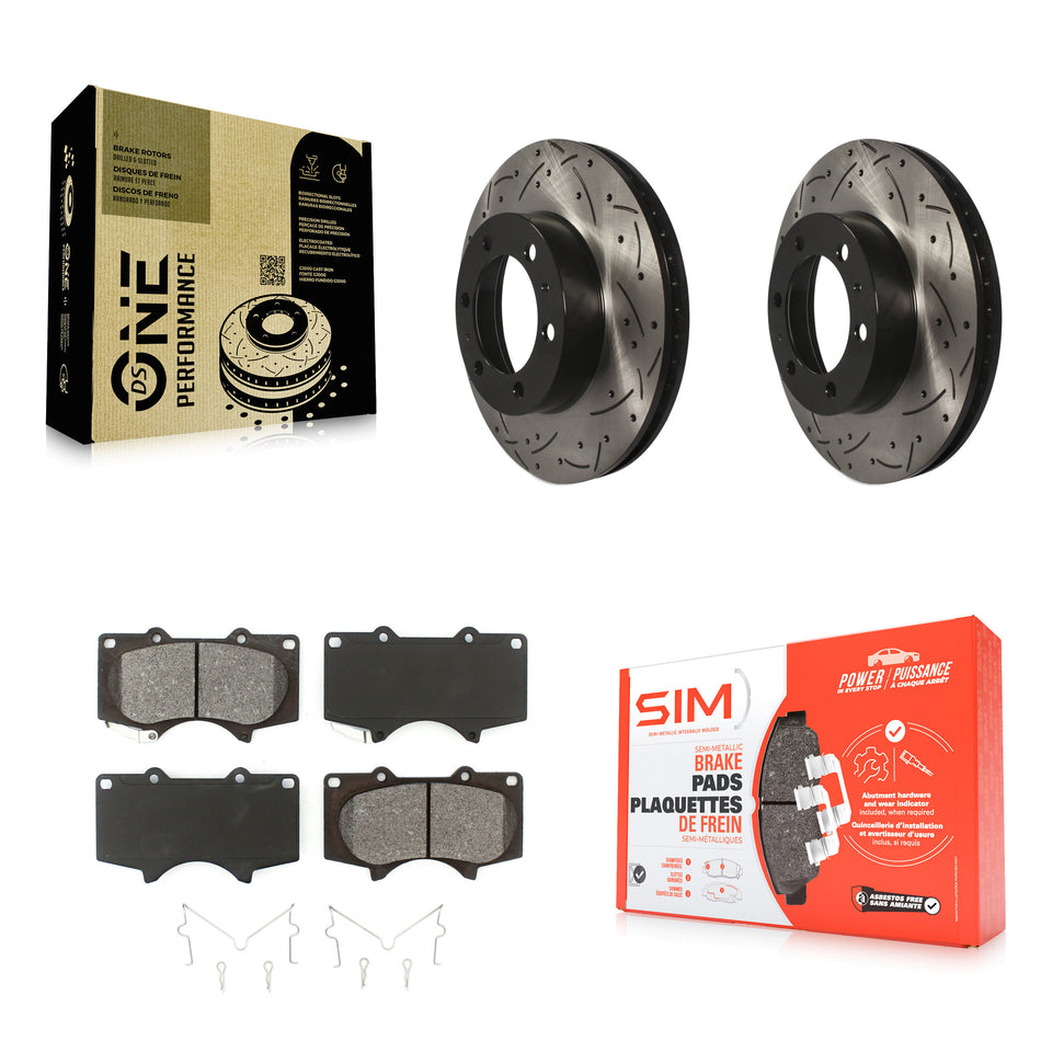 Front Coated Drilled Slotted Disc Brake Rotors And Semi-Metallic Pads Kit For Toyota Tacoma 4Runner FJ Cruiser KDS-100117