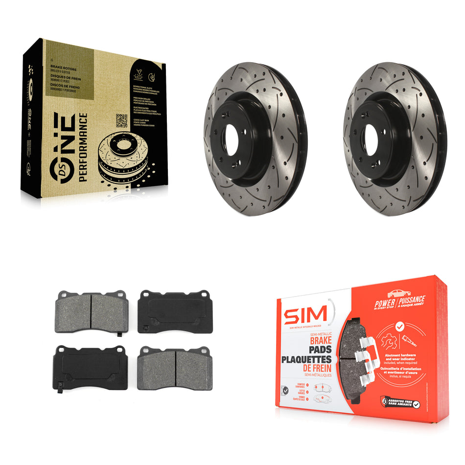Front Coated Drilled Slotted Disc Brake Rotors And Semi-Metallic Pads Kit For Hyundai Genesis Coupe KDS-100121