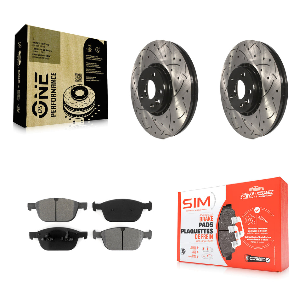 Front Coated Drilled Slotted Disc Brake Rotors And Semi-Metallic Pads Kit For 2010-2015 Volvo XC60 KDS-100123