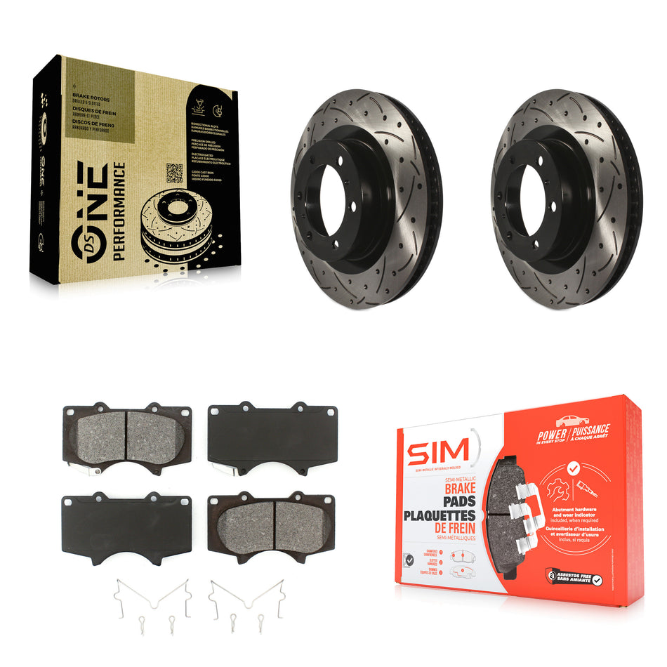 Front Coated Drilled Slotted Disc Brake Rotors And Semi-Metallic Pads Kit For 2010-2022 Toyota 4Runner Lexus GX460 KDS-100124