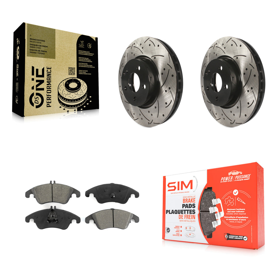 Front Coated Drilled Slotted Disc Brake Rotors And Semi-Metallic Pads Kit For Mercedes-Benz E350 C300 C350 E400 E250 SLC300 KDS-100127